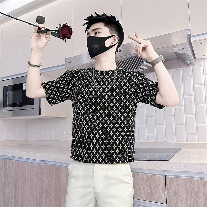 高级感提花面料短袖T恤男抖音痞帅社会小伙301C-DT84-P48控68,男装T恤,星座301C（原B323）