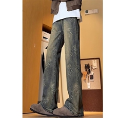 现货!港风新款2025潮流百搭直筒宽松大码牛仔裤松紧腰NZ6159-P40，男装牛仔裤，星座1103-2