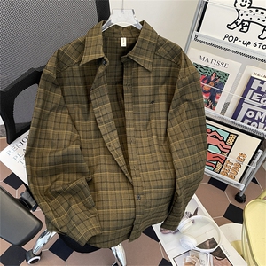 秋季新款港风日系复古贴袋宽松慵懒风格子翻领衬衫男潮 ZC776-P65图片