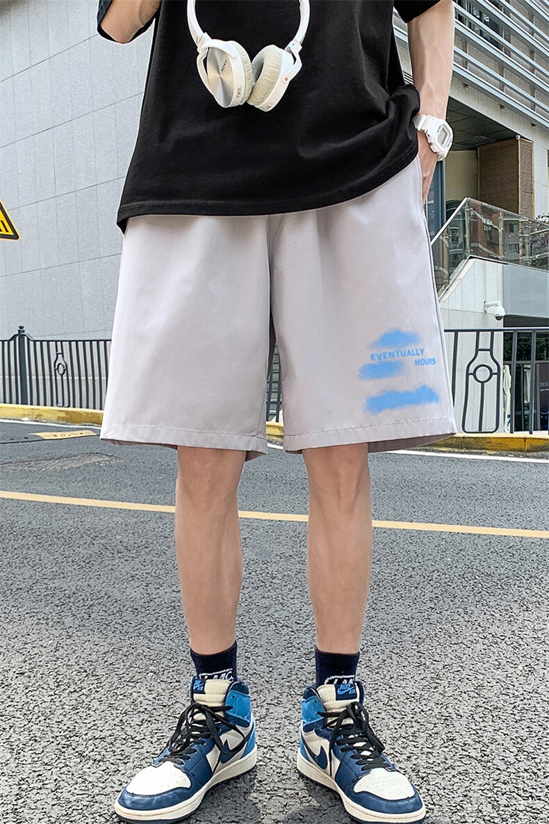 K207P25外景云朵印花夏装五分裤沙滩裤情侣中性风学生港风潮流,男装休闲裤,电商A026-1