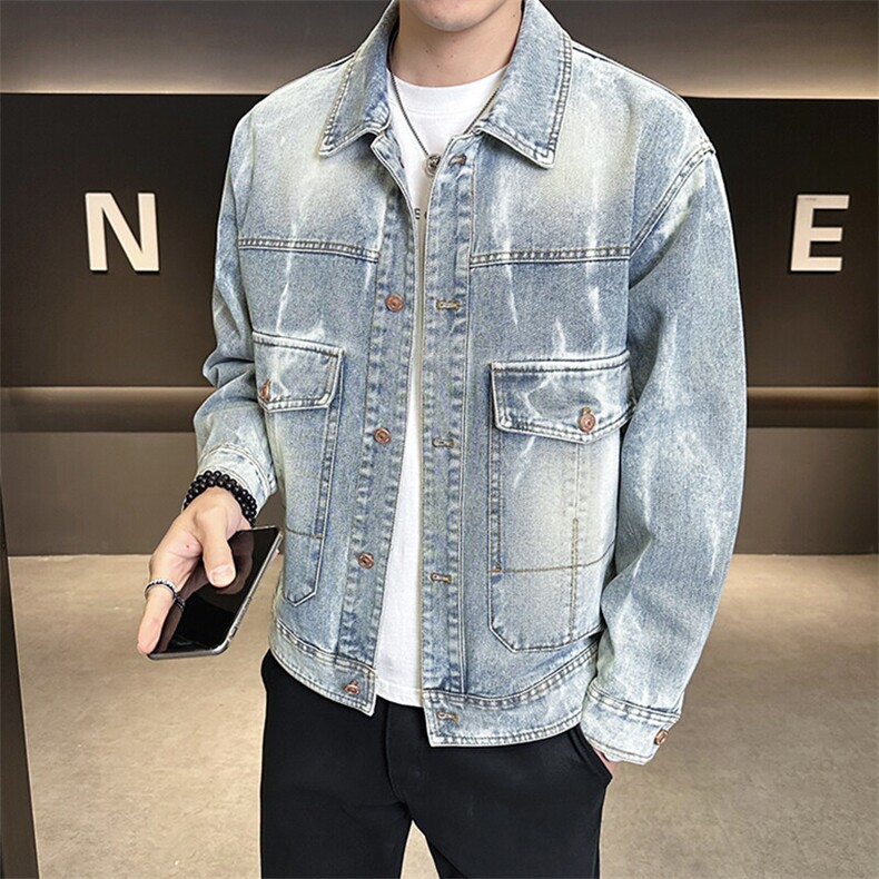 浅色牛仔夹克外套男春季2025新款水洗潮牌上衣A313-1711-P155,男装夹克,电商A313