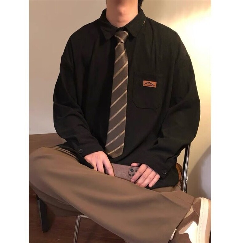 美式复古宽松百搭学院风休闲打底长袖衬衫上衣男衬衣潮牌,男装衬衫,星座218-1（原230）