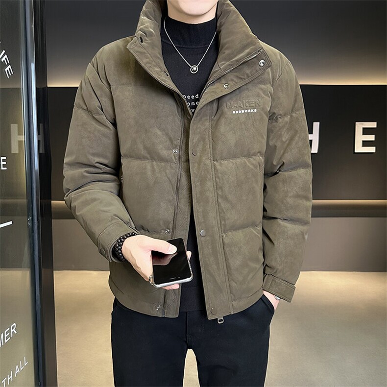 立领麂皮绒男士休闲印花羽绒服外套男,男装羽绒服,电商B255
