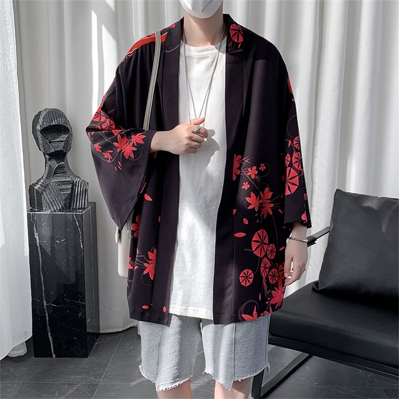 原宿风大码薄款防晒衣男韩版七分袖和服汉服开衫外套A090KS20p45,男装民族服装,电商A089-1