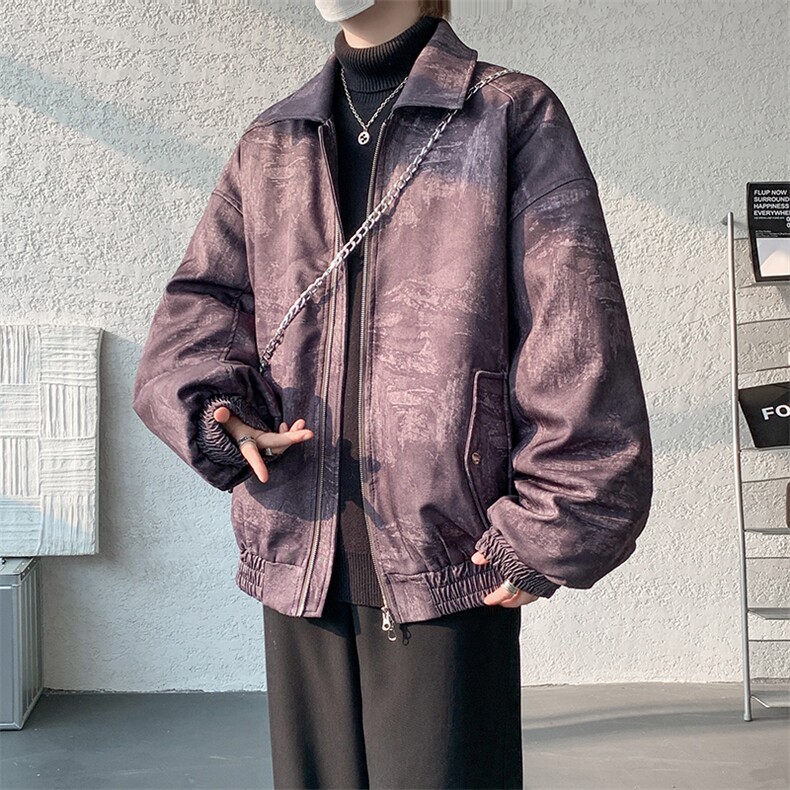 加棉美式扎染冬季加厚潮牌棉衣翻领复古双开拉外套979P115,男装棉衣,电商A458A