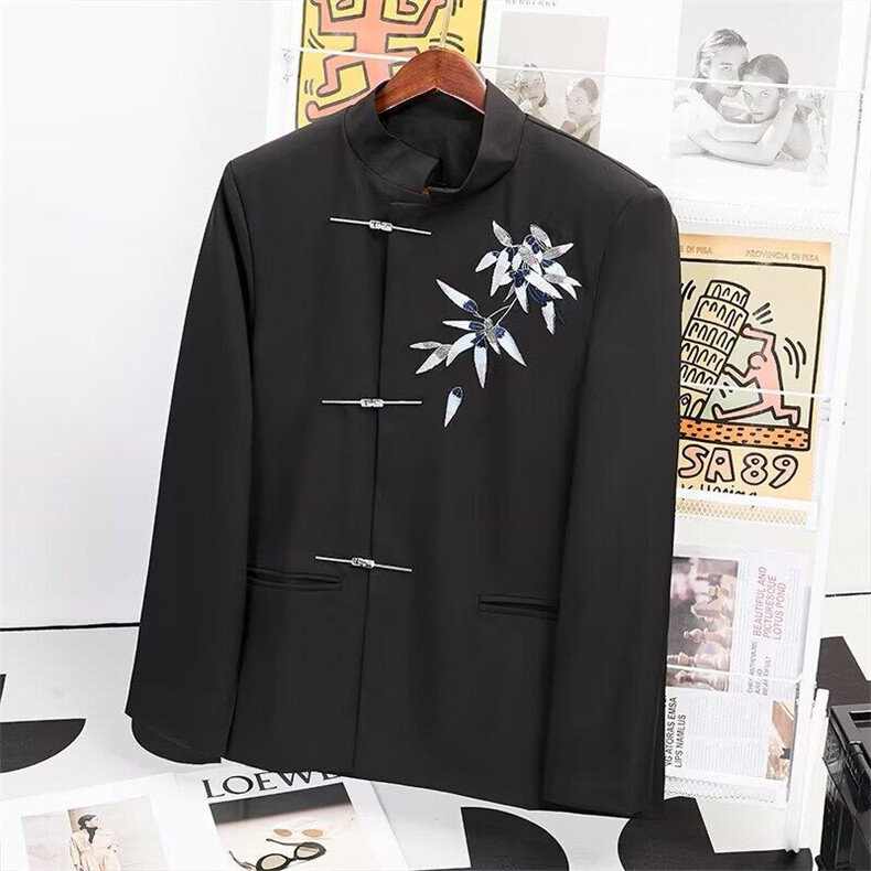 W484-P68新中式男款中山装礼服高级感风刺绣立领订婚青年,男装民族服装,星座911-1