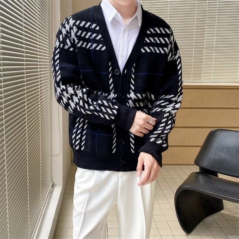 盐系春秋韩简约高品质设计感格子针织毛衣MB20P58,男装针织衫/毛衣,星座1116-2