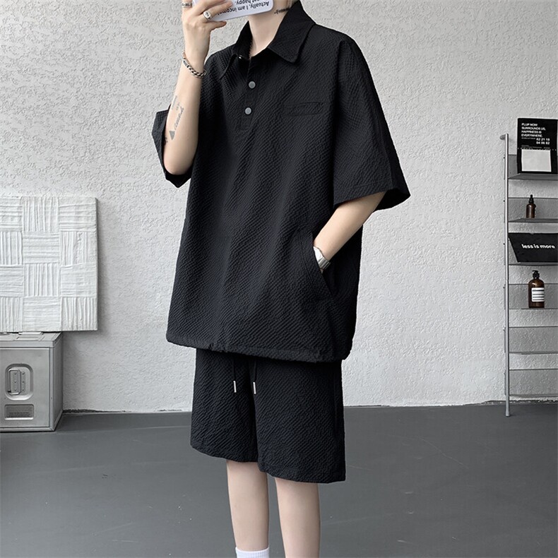 8XL-M日系工装短袖衬衫男夏季POLO衫t恤休闲运动套装TZ38004特P55图片