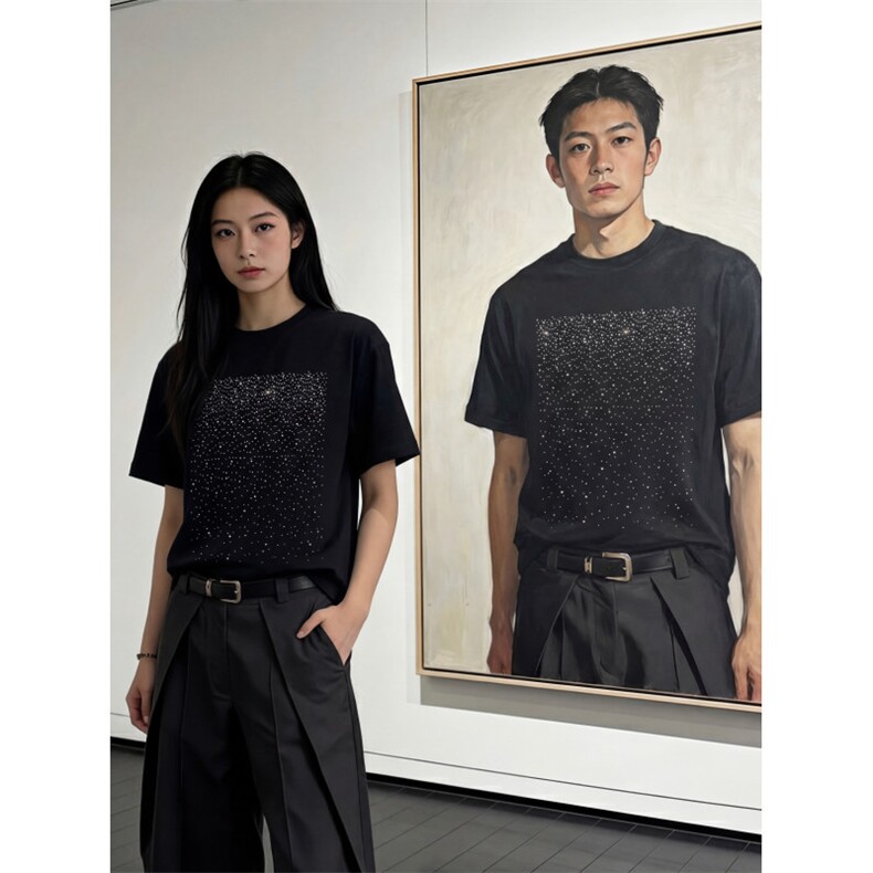 2026夏季新款现货中性男女布灵布灵带钻休闲高级短袖t恤2881-p35图片