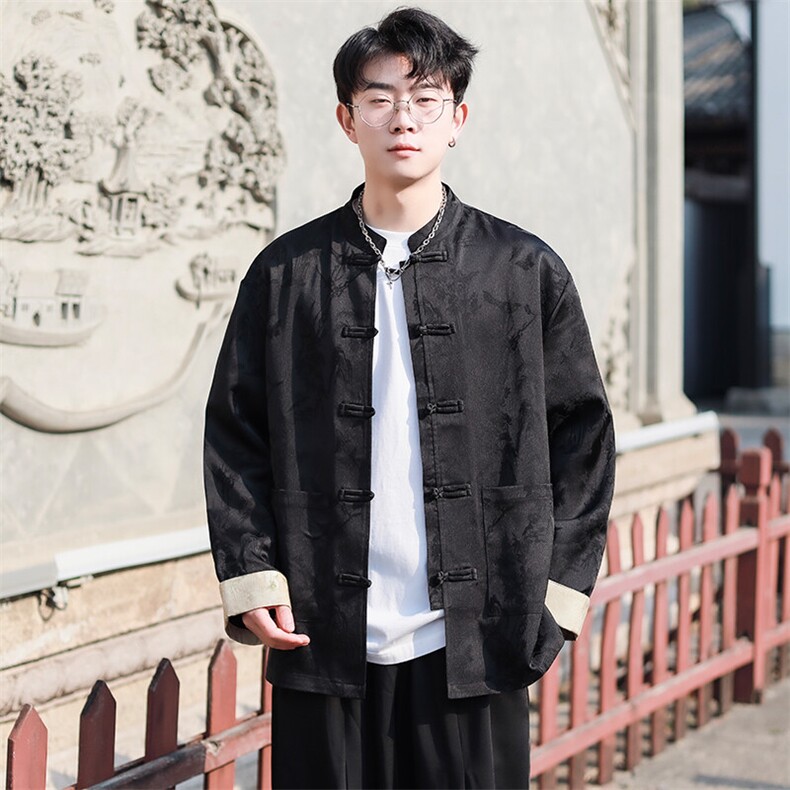 风新中式男2025春长袖衬衫提花翻袖撞色开衫KS513-P85控108,男装衬衫,电商A021