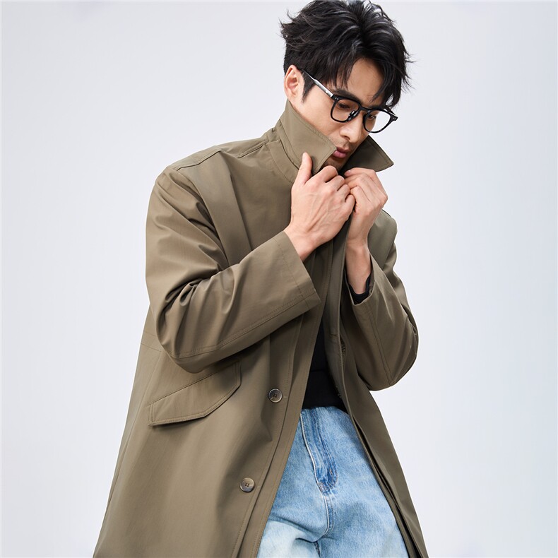 老钱风高端中长款宽松大衣外套 风衣夹克男A236-82508-P140图片