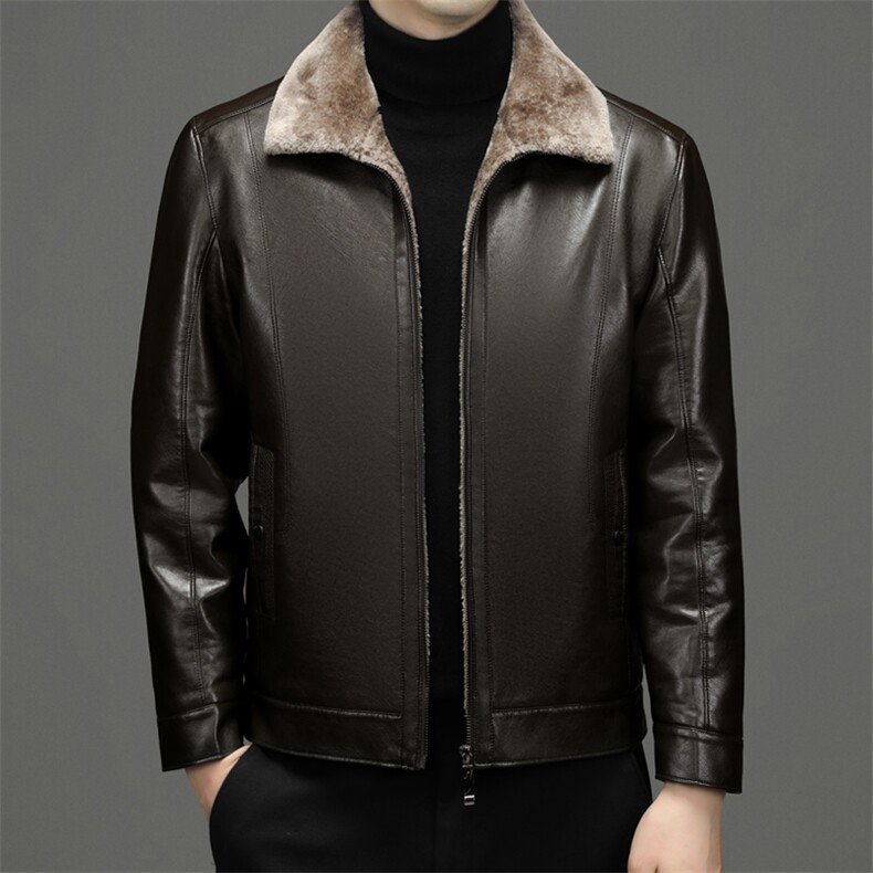 男士皮衣春秋季2023新款宽松潮流加绒外套中年商务休闲时尚上衣男，男装皮衣，电商B212（原钱塘6029）