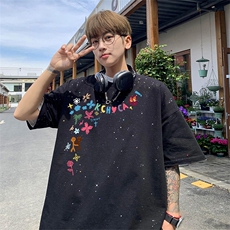 可48小时发货支持抖音得物来样二开美式满天星亮片短袖T恤MTX715，男装T恤，电商A486