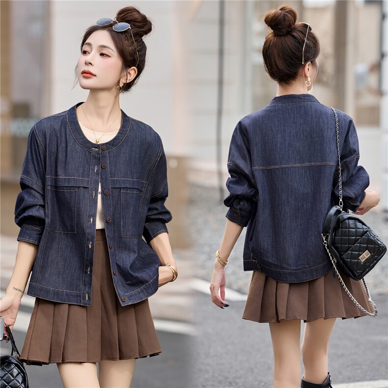 2025年秋装新款圆领牛仔开衫衬衣短外套，女装牛仔外套，简韵佳