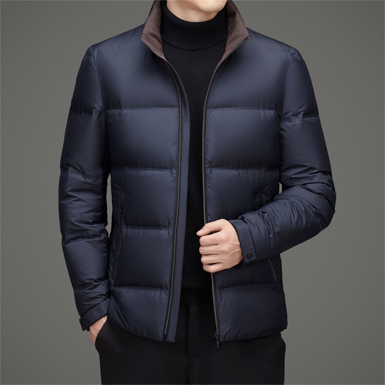 冬季鸭绒立领羽绒服休闲男士简约短款时尚商务户外防寒男外套,男装羽绒服,钱塘6003（原4033）