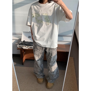 网图有货 花伴竹纯棉刺绣短袖T恤男女情侣宽松花卉上衣 A469-P35图片