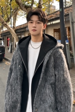 纯色假两件休闲毛呢拉链连帽夹克男外套A071-5018-P128，男装夹克，电商A071