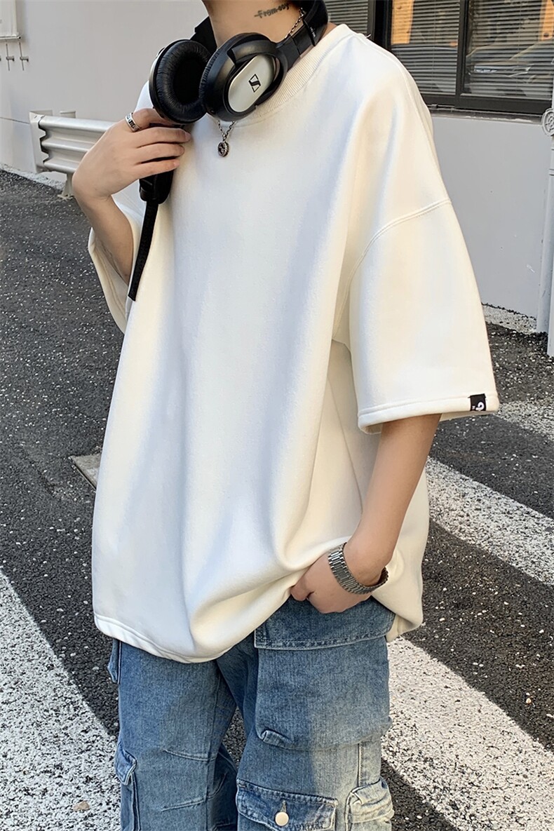 XZ213-T10-P35控48港风大码麂皮绒数字印花透气圆领短袖T恤,男装T恤,星座213