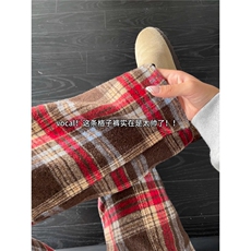 毛呢格子卫裤男秋冬美式重磅宽松阔腿裤保暖裤子，男装休闲裤，星座410-7