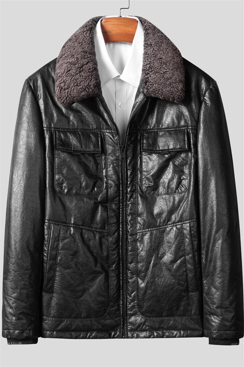 W21130海宁皮衣男头层牛皮白鸭绒羽绒服短款翻领皮夹克冬P780，男装皮衣，电商B360