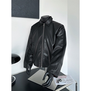 美式复古翻领皮衣外套男设计感拉链pu皮机车服夹克潮JK08568-P73图片
