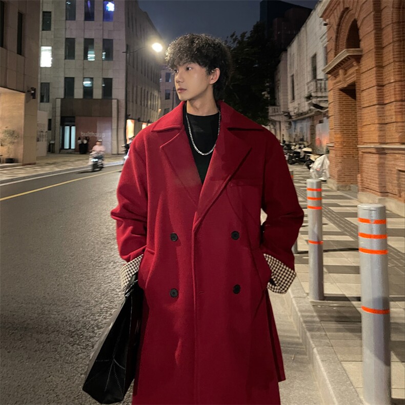 秋冬新年喜庆毛呢大衣男潮风衣宽松中长外套MN00731/P100加棉P110图片
