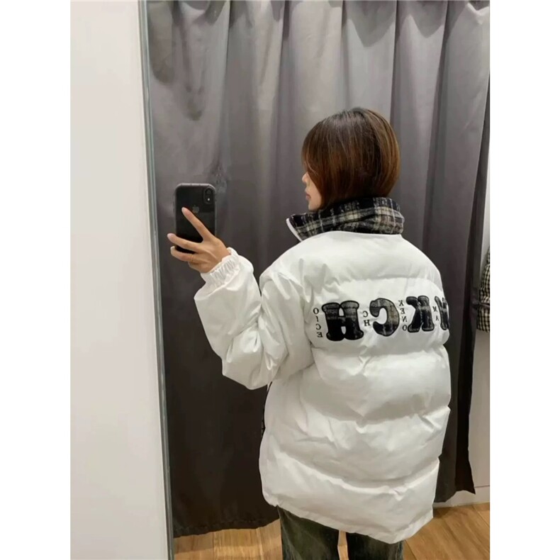 原创美式复古休闲格子拼接字母加厚棉服外套宽松情侣冬季棉衣,男装棉衣,星座506A