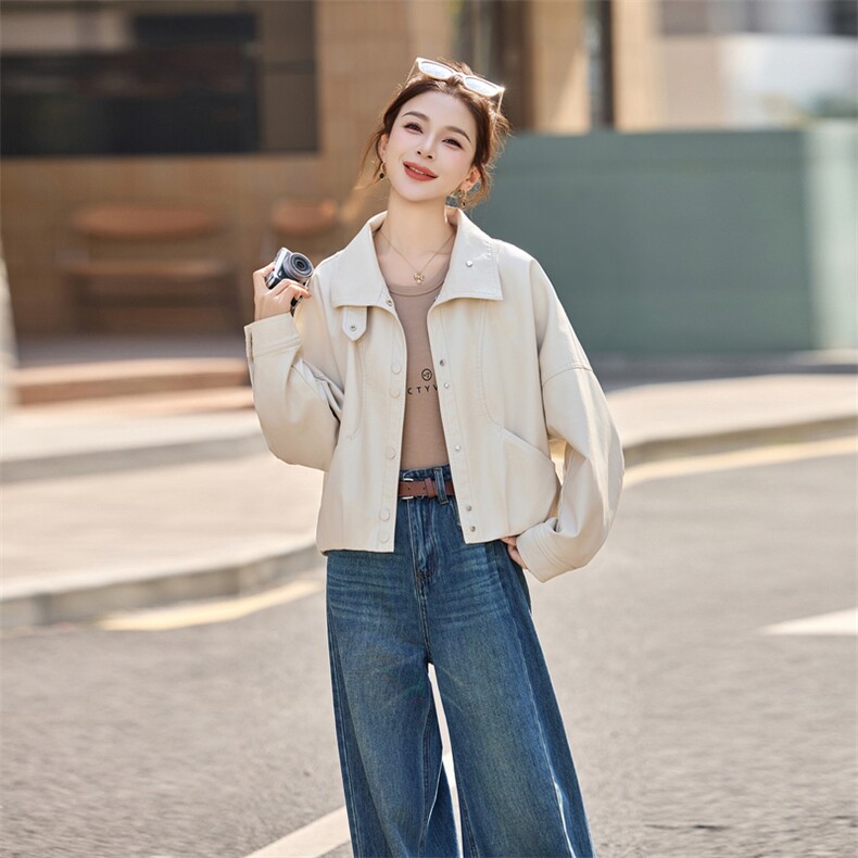 皮衣外套女春秋季2026新款小个子港风复古高级感皮夹克机车,女装皮衣,秀美人生