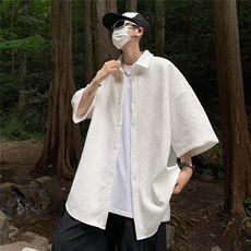 夏季新款衬衫潮流慵懒男方领华夫格衬衫P34，男装衬衫，星座1116-2