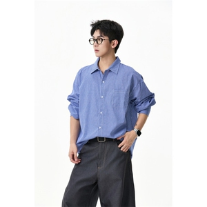 全棉蓝格复古宽松休闲衬衣 C6206-特P40-控79图片