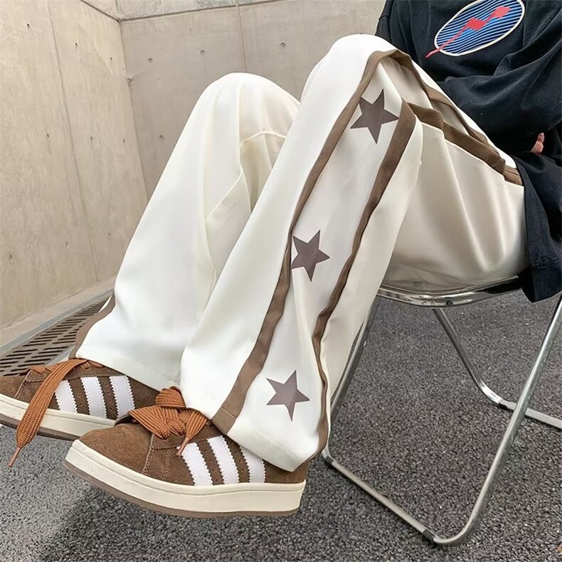 垂感裤子男夏季美式高街潮牌条纹直筒阔腿休闲运动长裤HA122-P40,女装休闲裤,星座1008-2
