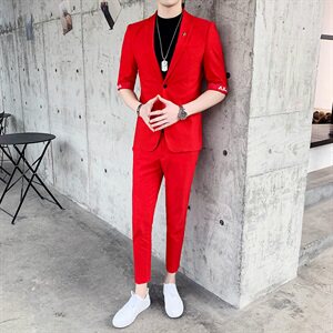 夏季七分袖西装套装男半袖中袖西服九分裤A470-TZ01图片
