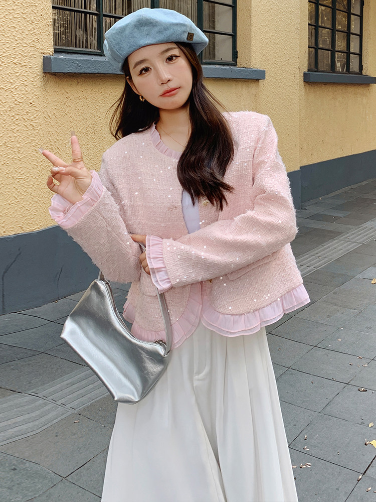粉色法式气质小香风外套女2025春秋季新款高级感名媛显瘦短款上衣,女装短外套,浙宝305