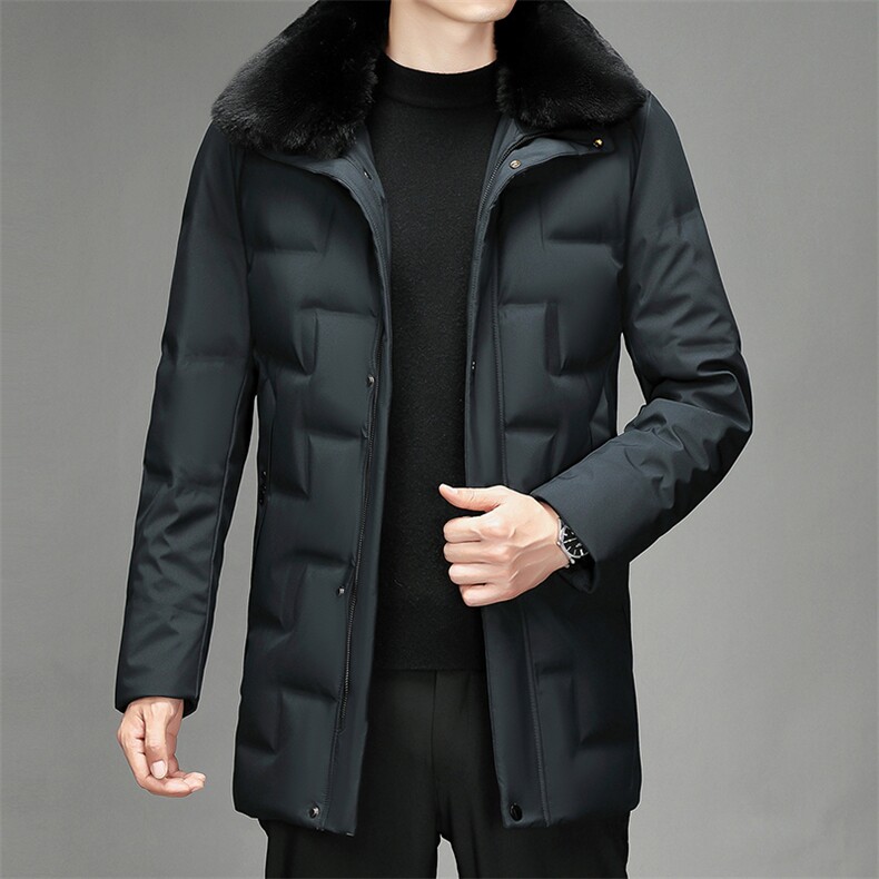 白鸭绒羽绒服男翻领冬装休闲气质中长款毛领可拆羽绒SJ71981-P325，男装羽绒服，电商B212（原钱塘6029）