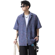 格纹泡泡纱短袖衬衫男XH112-特p35，男装衬衫，电商B367