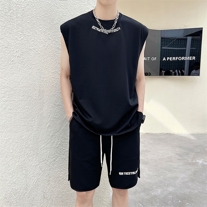 23年男士无袖套装运动套装A210-TZ8801-P75,男装休闲套装,电商A210