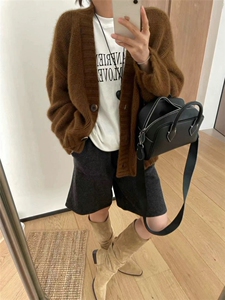 毛衣女慵懒秋冬宽松针织新款长袖内搭短款开衫图片