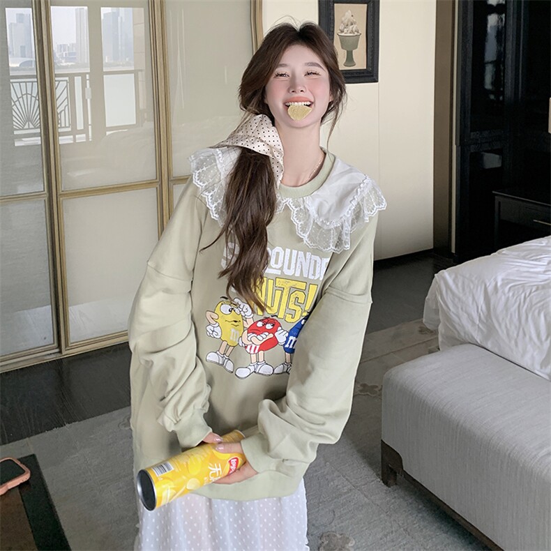 现货春秋绿色卡通拼接卫衣裙1008P135K198,女装连衣裙,2C176