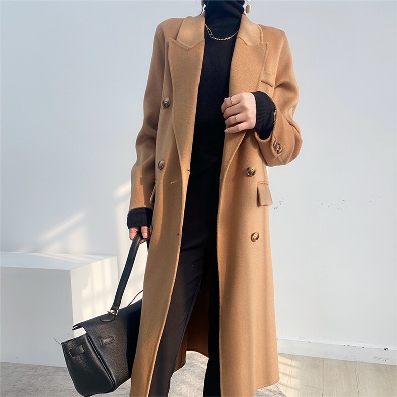 老板娘自留款！韩版羊绒大衣女中长款修身赫本风双面纯羊毛呢外套，女装双面呢大衣，蒙绒特