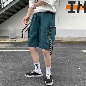 【】A003-HK7175-P55夏装新款拉链飘带休闲短裤 女模图片