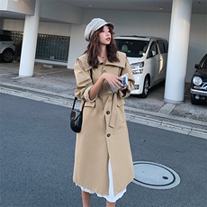 现货2021春季新款娃娃领收腰长款风衣浙宝292A，女装风衣，时倾STUDIO