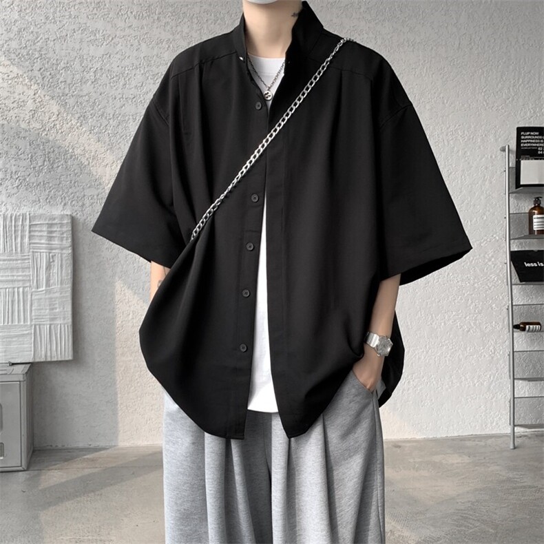 8XL-M中山领新中式短袖衬衫大码痞帅休闲半袖垂感衬衣DC5002/P50,男装衬衫,电商B238