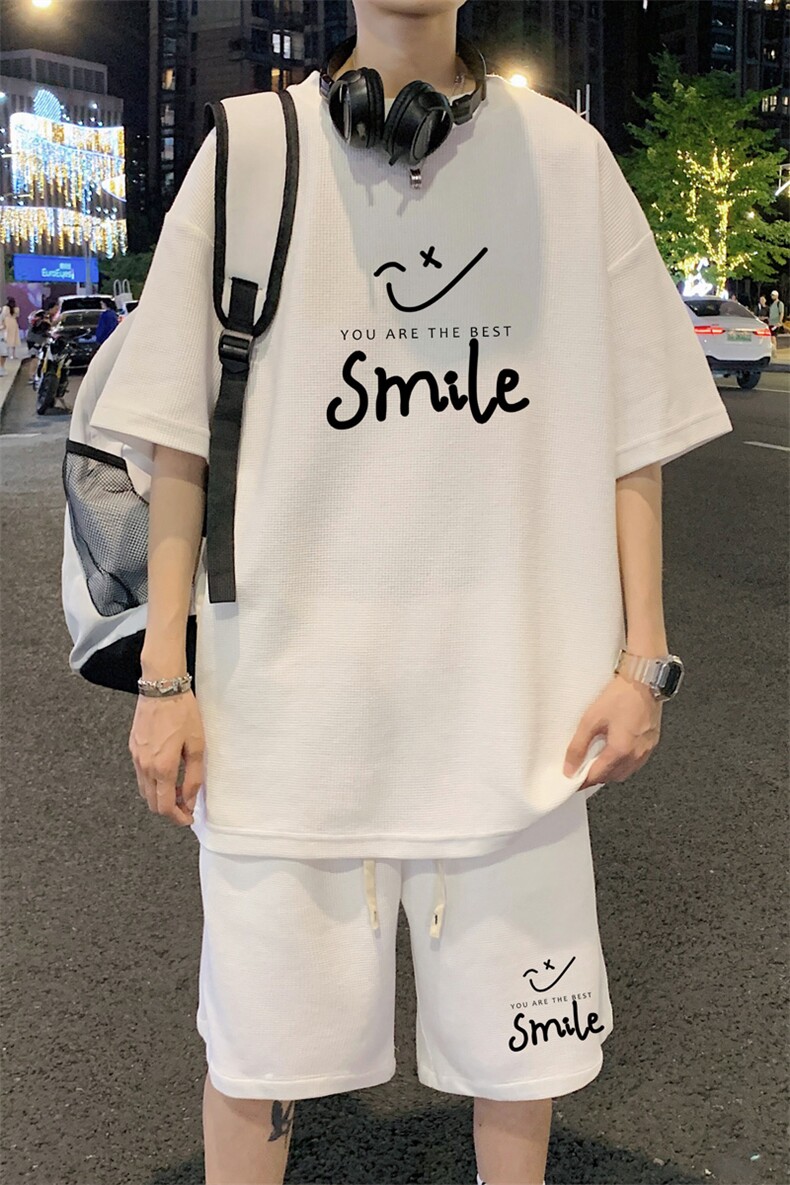 ！2023夏季新款男士潮流华夫格短袖套装百搭短袖T恤HTZ01P50,男装T恤,电商B220