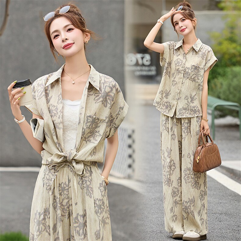 2025夏装新款简约时尚休闲印花两件套套装，女装套装/套裙，芭米依尚