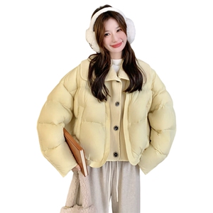 韩系黄色针织拼接翻领羽绒服女冬超火好看高级小众保暖加厚短外套图片