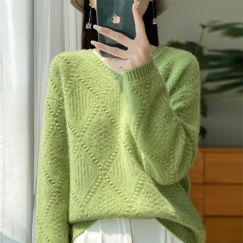 重磅加厚100纯羊毛V领毛衣女2025新款慵懒风绞花针织打底衫上衣冬,女装羊毛衫,大美人包芯纱店