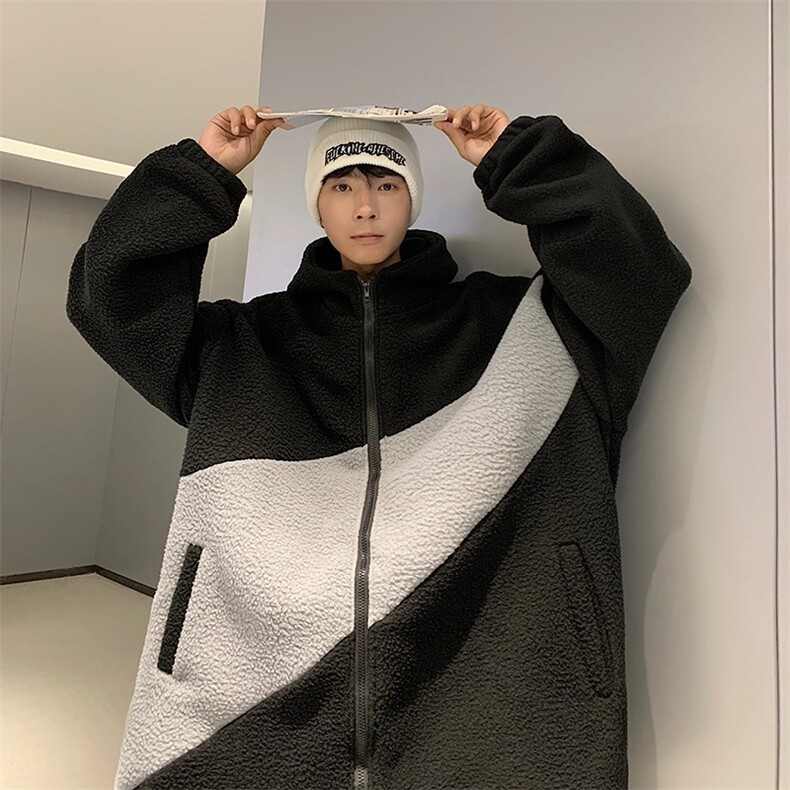毛毛衣男韩版潮流拼色连帽高街帅气2024冬季新款ins外套MF031-P43,男装棉衣,星座412-3