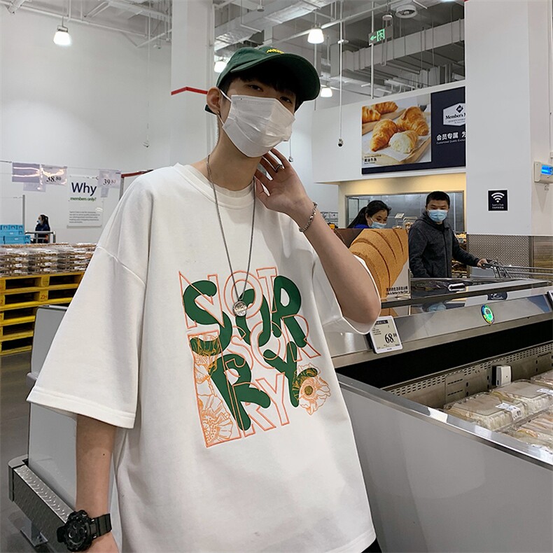 2025夏季港风全棉休闲刺绣印花OVERSIZE宽松T恤B266-DX13-P35,男装T恤,星座B257-1