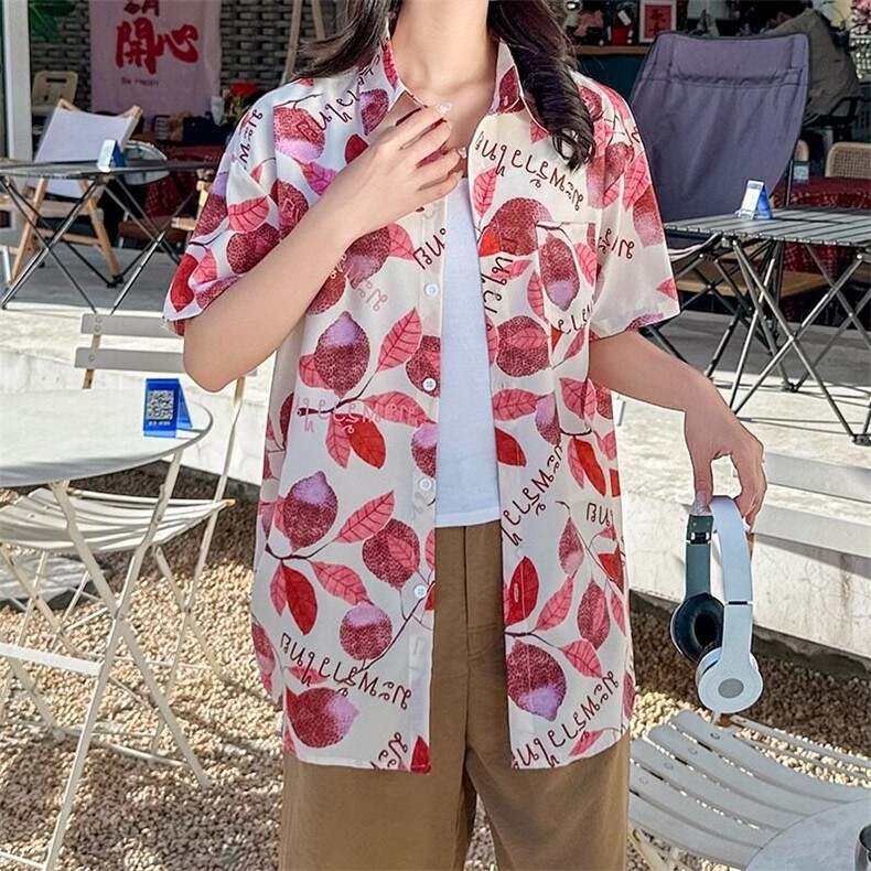 复古夏威夷碎花短袖衬衫男女港风沙滩海边休闲情侣衬衣CS131/P30,女装衬衫,星座506