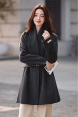 现货手工缝制冬保暖新款时尚斗篷可拆卸围巾双面呢大衣送腰带围巾，女装双面呢大衣，美静678